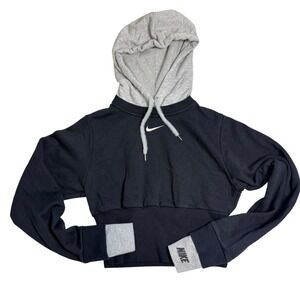 Nike Sportswear Womens XS Black Grey Cropped Hoodie Sweatshirt Athleisure Gym